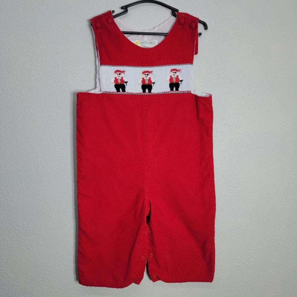 Secret Wishes Toddler‎ Boys Red Corduroy Smocked Pirate Longall Romper 24M